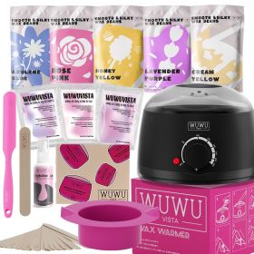 Waxing Kit WUWUVISTA 23 Items Hair Removal Wax Kit With Wax Warmer Waxing Beads For Face, Brazilian, Full Body, Bikini, Sensitiive Skin  Skin Sui (option: Black-US plug)